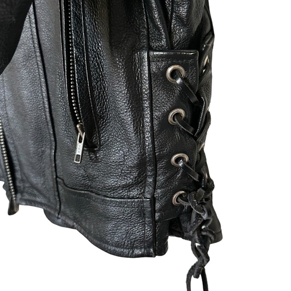 Vintage Oversized Black Leather Bomber Motorcycle Jacket - Picture 6 of 11